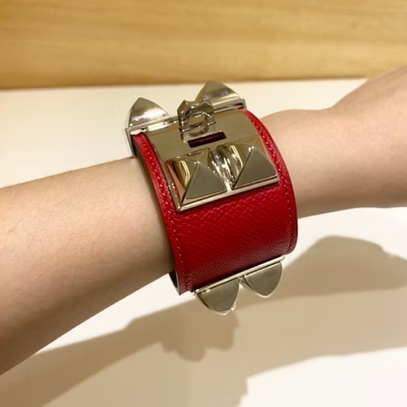 Hermes愛馬仕 cdc 紅色銀扣手環S-6