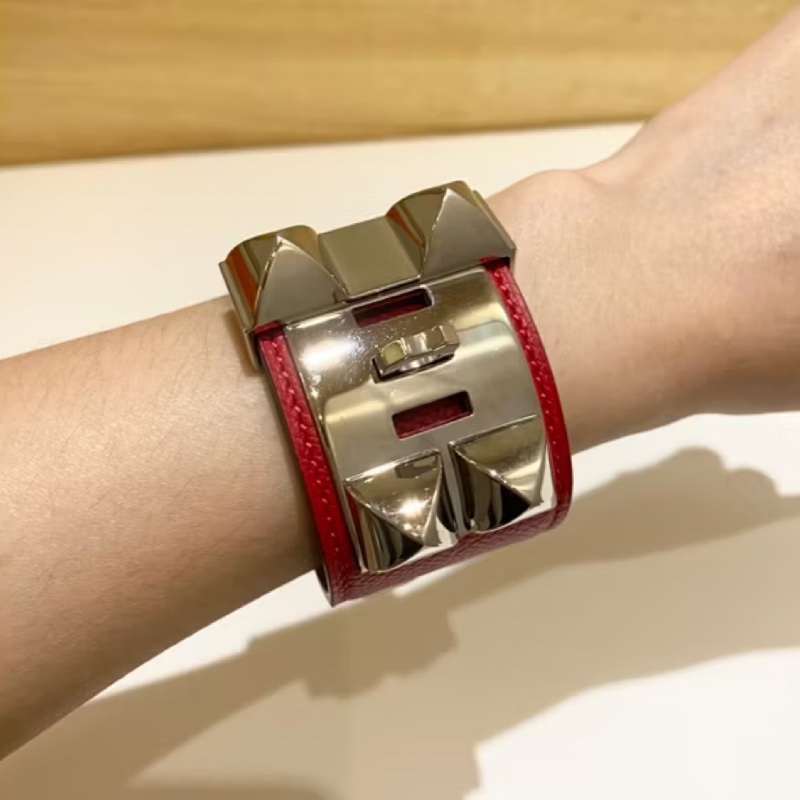 Hermes愛馬仕 cdc 紅色銀扣手環S-7