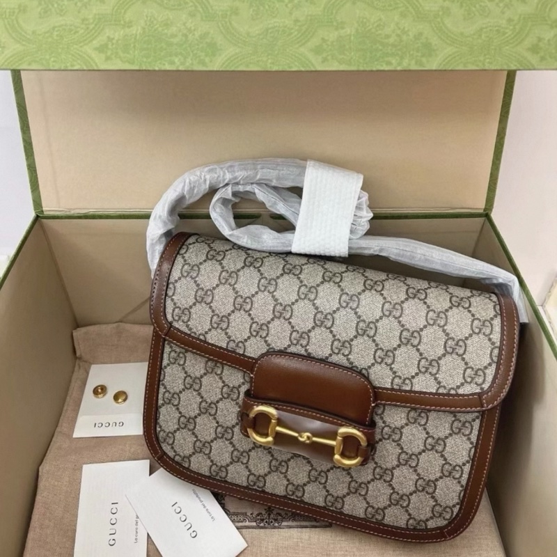有購証🩷 全新帶膜可送禮Gucci 1955中號老花馬鞍包老花棕色 尺寸 25*8*18cm 經典馬銜扣復古設計-0