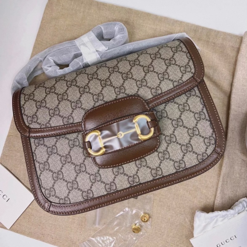 有購証🩷 全新帶膜可送禮Gucci 1955中號老花馬鞍包老花棕色 尺寸 25*8*18cm 經典馬銜扣復古設計-2