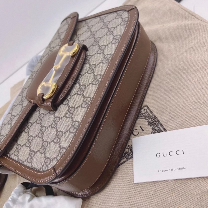 有購証🩷 全新帶膜可送禮Gucci 1955中號老花馬鞍包老花棕色 尺寸 25*8*18cm 經典馬銜扣復古設計-3