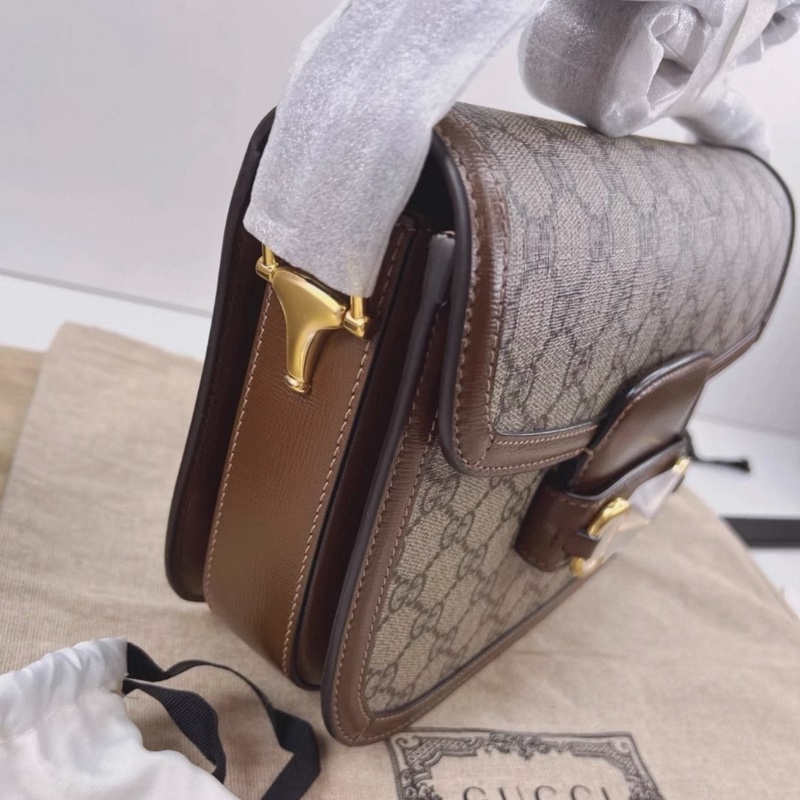 有購証🩷 全新帶膜可送禮Gucci 1955中號老花馬鞍包老花棕色 尺寸 25*8*18cm 經典馬銜扣復古設計-4
