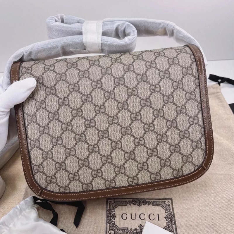 有購証🩷 全新帶膜可送禮Gucci 1955中號老花馬鞍包老花棕色 尺寸 25*8*18cm 經典馬銜扣復古設計-5