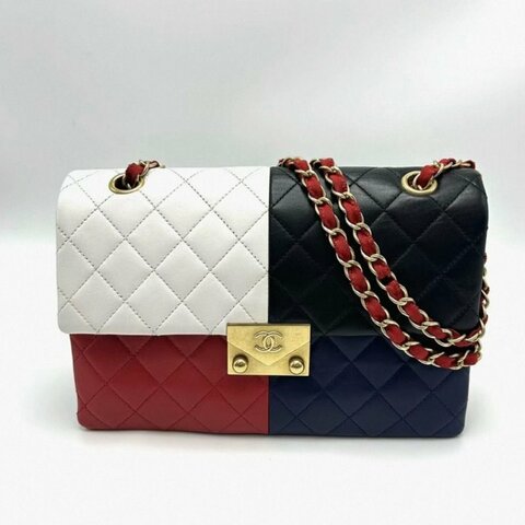 CHANEL 四拼色CF肩背斜背包25*17*4 98新配件塵袋
