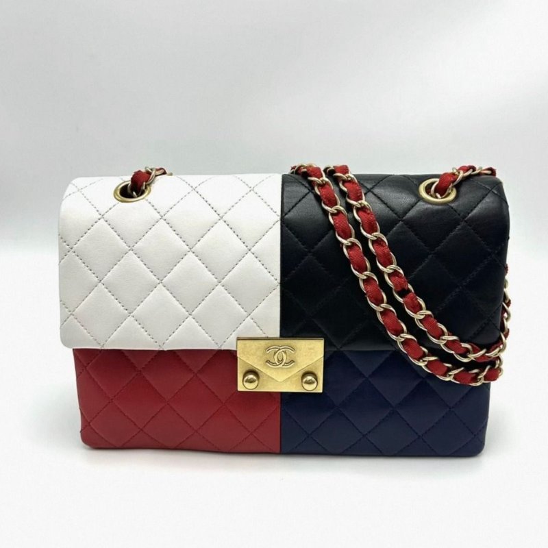 CHANEL 四拼色CF肩背斜背包25*17*4 98新配件塵袋-0