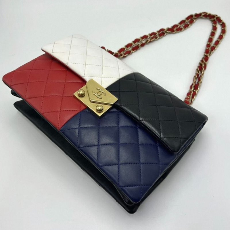 CHANEL 四拼色CF肩背斜背包25*17*4 98新配件塵袋-1