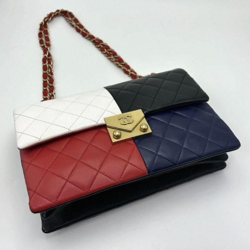 CHANEL 四拼色CF肩背斜背包25*17*4 98新配件塵袋-2