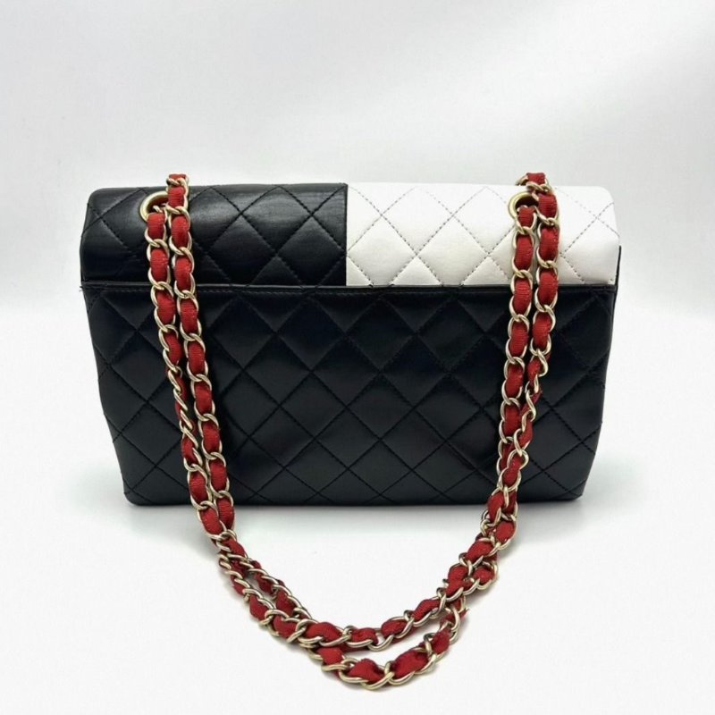 CHANEL 四拼色CF肩背斜背包25*17*4 98新配件塵袋-5