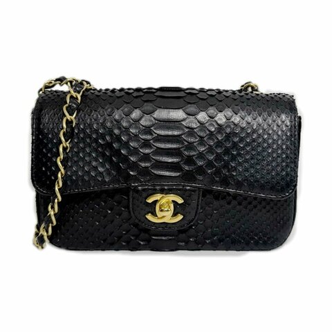 [ 2937］ Chanel 香奈兒 CF 黑金色 斜挎包 (蛇皮) 大mini
