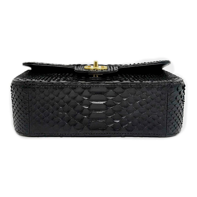 [ 2937］ Chanel 香奈兒 CF 黑金色 斜挎包 (蛇皮) 大mini-4