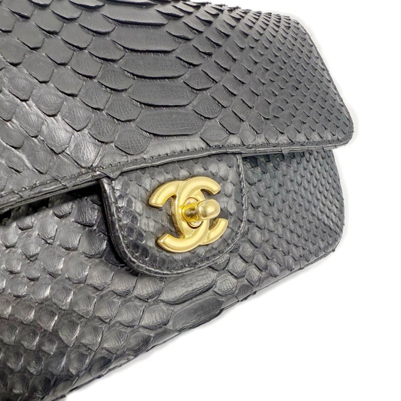[ 2937］ Chanel 香奈兒 CF 黑金色 斜挎包 (蛇皮) 大mini-5