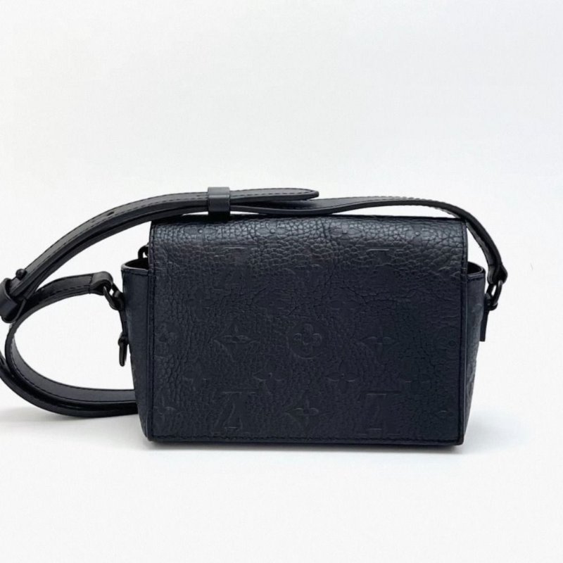 LV 黑色壓紋 steamer肩背斜背盒子包 芯片款 18*13*6 98新配件盒子塵袋-2