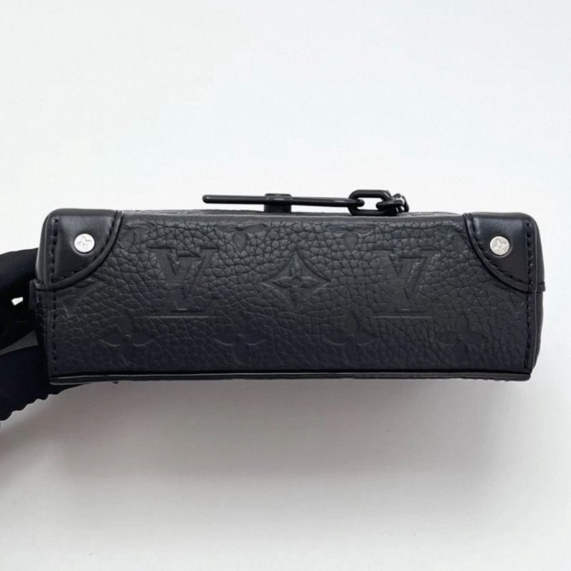 LV 黑色壓紋 steamer肩背斜背盒子包 芯片款 18*13*6 98新配件盒子塵袋-3