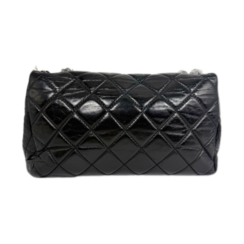 [ 2364］ Chanel 堎紋口蓋 黑色 斜挎包 (油蠟皮) 大號 銀扣-1