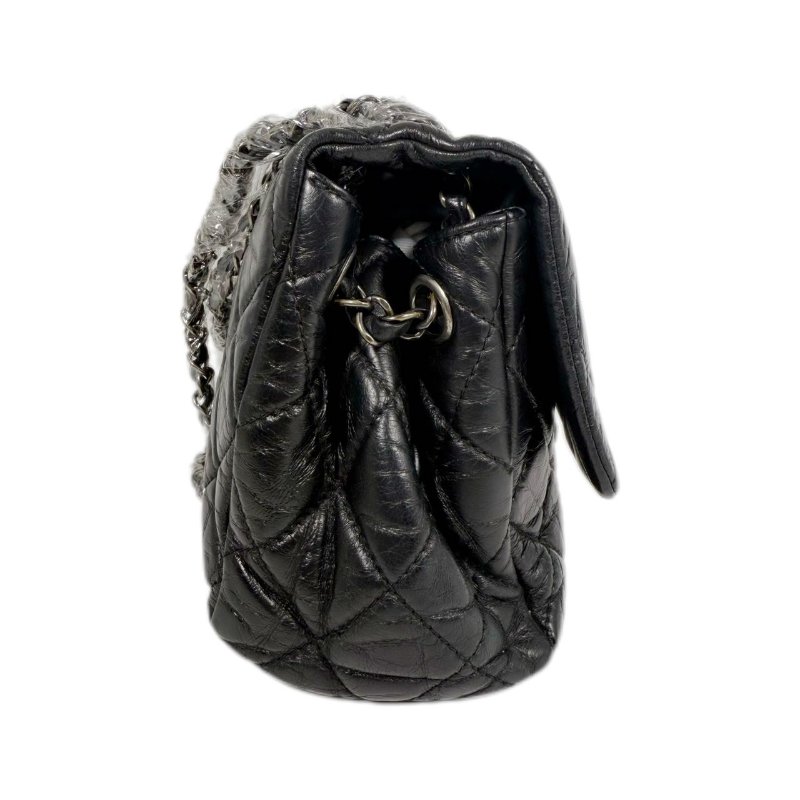 [ 2364］ Chanel 堎紋口蓋 黑色 斜挎包 (油蠟皮) 大號 銀扣-2