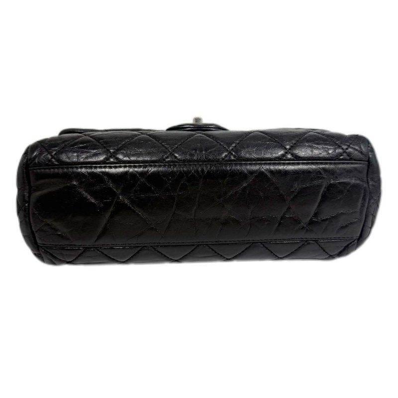 [ 2364］ Chanel 堎紋口蓋 黑色 斜挎包 (油蠟皮) 大號 銀扣-4