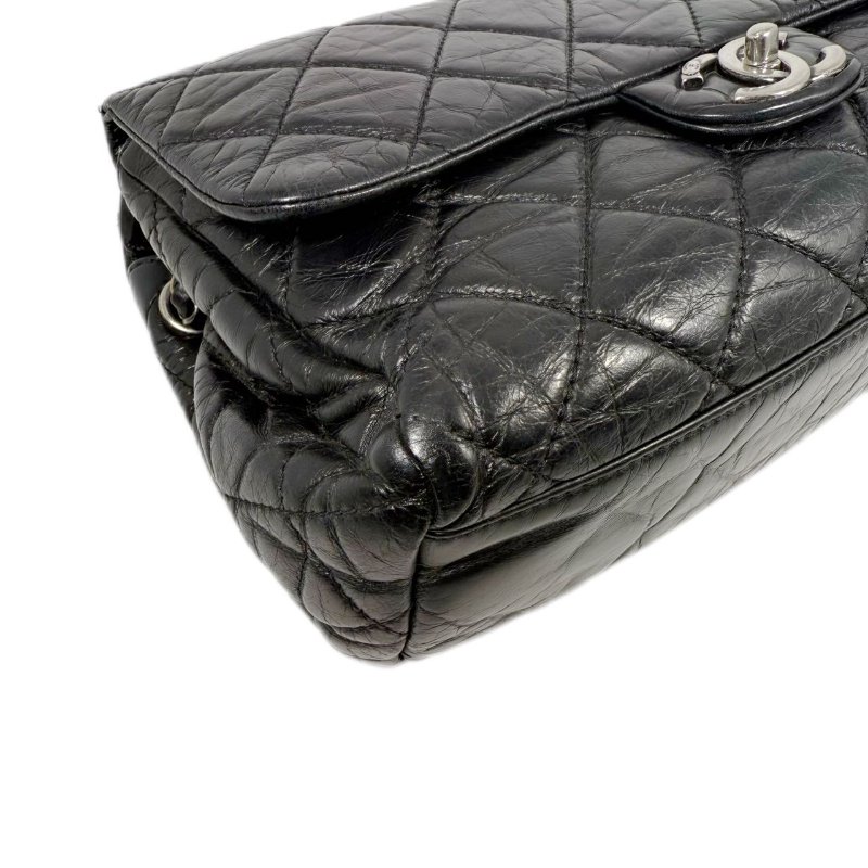 [ 2364］ Chanel 堎紋口蓋 黑色 斜挎包 (油蠟皮) 大號 銀扣-6