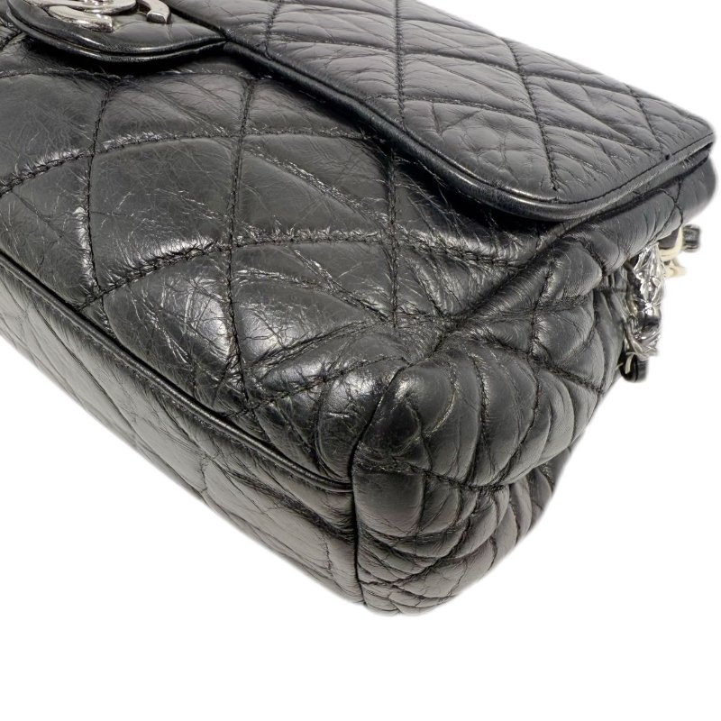 [ 2364］ Chanel 堎紋口蓋 黑色 斜挎包 (油蠟皮) 大號 銀扣-7