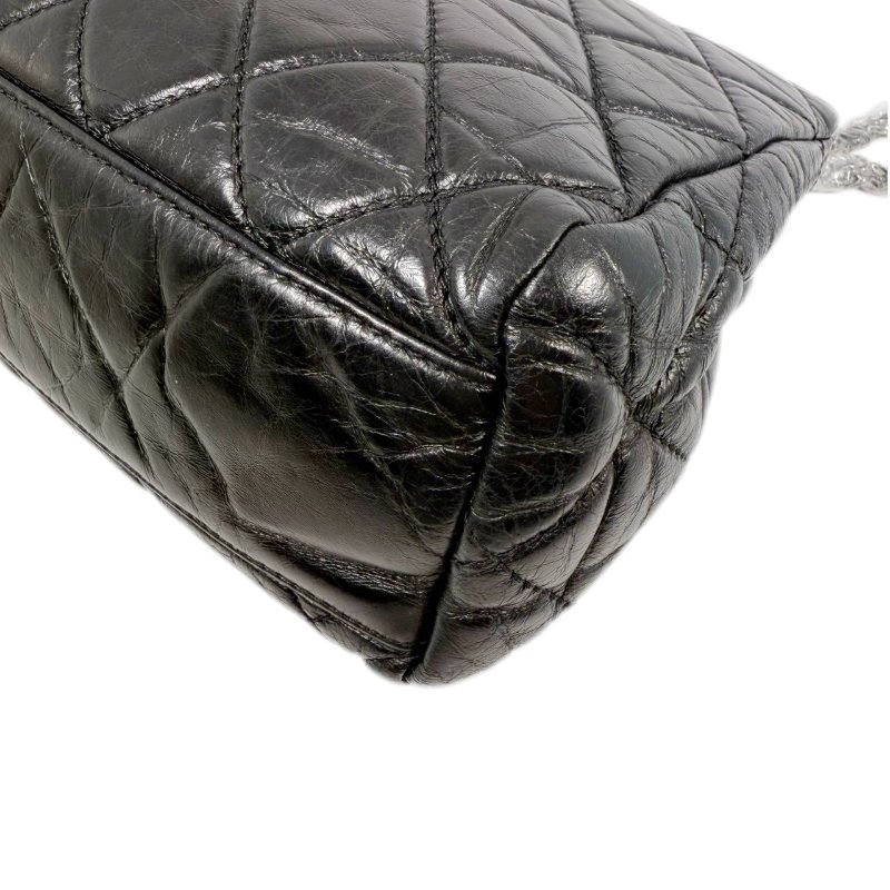 [ 2364］ Chanel 堎紋口蓋 黑色 斜挎包 (油蠟皮) 大號 銀扣-9