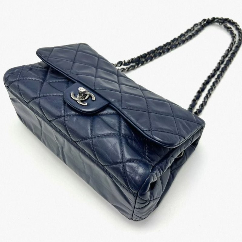 CHANEL 藍色銀扣風琴肩背斜背鏈條包 24.5*16*10 98新配件塵袋-2