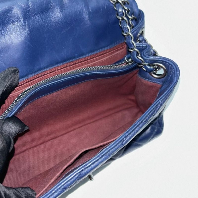 CHANEL 藍色銀扣風琴肩背斜背鏈條包 24.5*16*10 98新配件塵袋-3