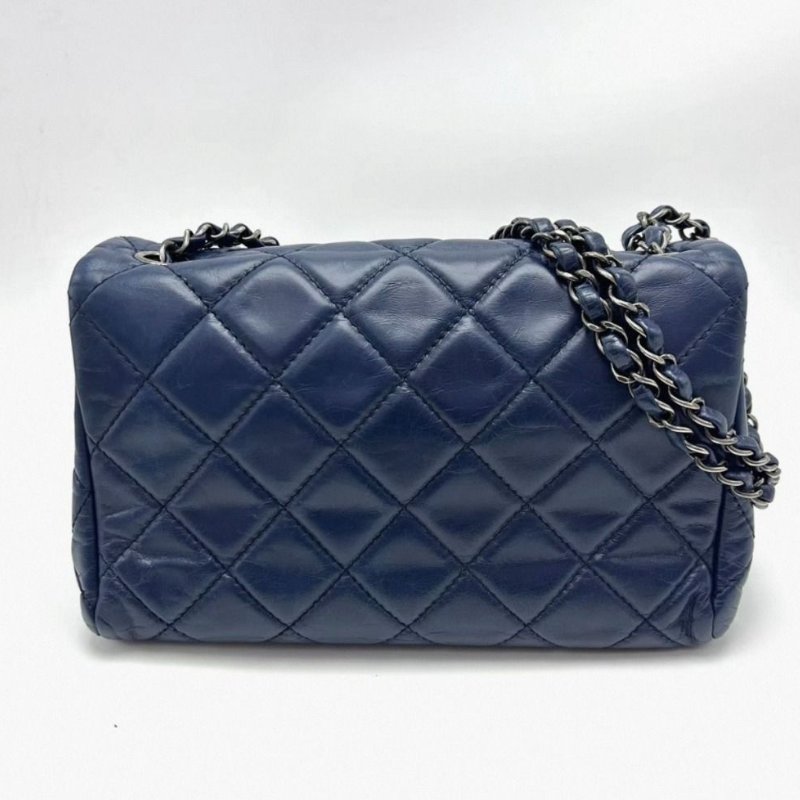 CHANEL 藍色銀扣風琴肩背斜背鏈條包 24.5*16*10 98新配件塵袋-5
