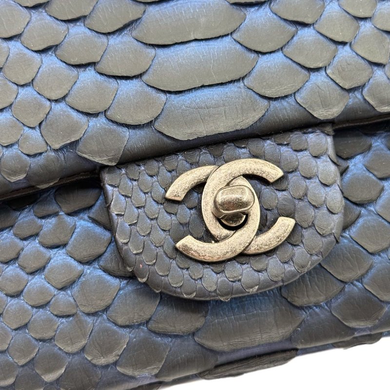 [2797]香奈兒 Chanel CF 蛇皮漸變藍 斜挎包 大mini 銀扣-12