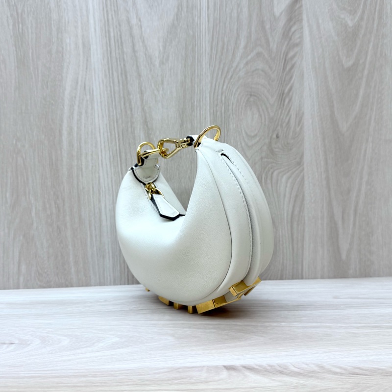 FENDI白金小牛皮Fendigraphy MINI半月手拿包7AS089-3