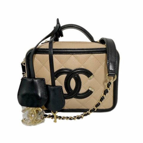 [ 2187］ 香奈兒  Chanel vanity相機包 米色 (荔枝皮) 小號
