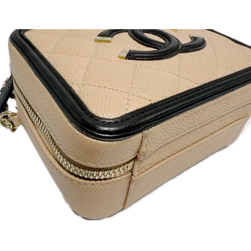 [ 2187］ 香奈兒  Chanel vanity相機包 米色 (荔枝皮) 小號-5