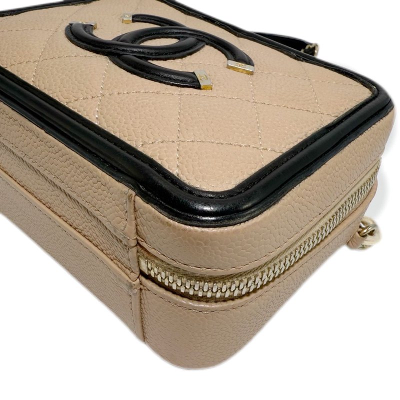 [ 2187］ 香奈兒  Chanel vanity相機包 米色 (荔枝皮) 小號-6