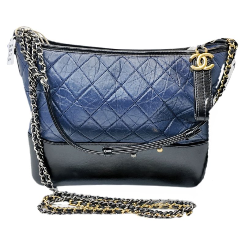 [1958] 香奈兒 Chanel 流浪包 斜挎包 藍黑色 牛皮 中號-0