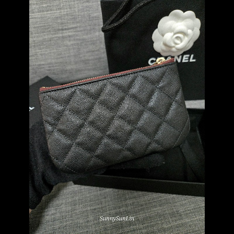 Chanel 香奈兒 黑色荔枝一字拉鏈零錢包 小皮件 🈶購證-1