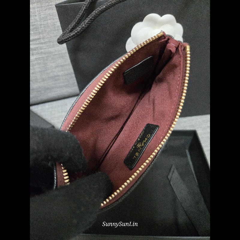 Chanel 香奈兒 黑色荔枝一字拉鏈零錢包 小皮件 🈶購證-3