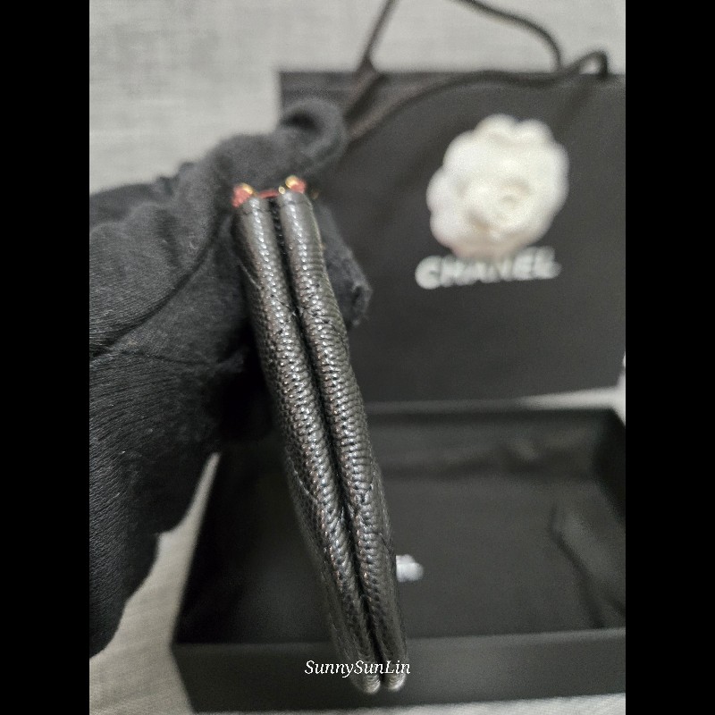 Chanel 香奈兒 黑色荔枝一字拉鏈零錢包 小皮件 🈶購證-4