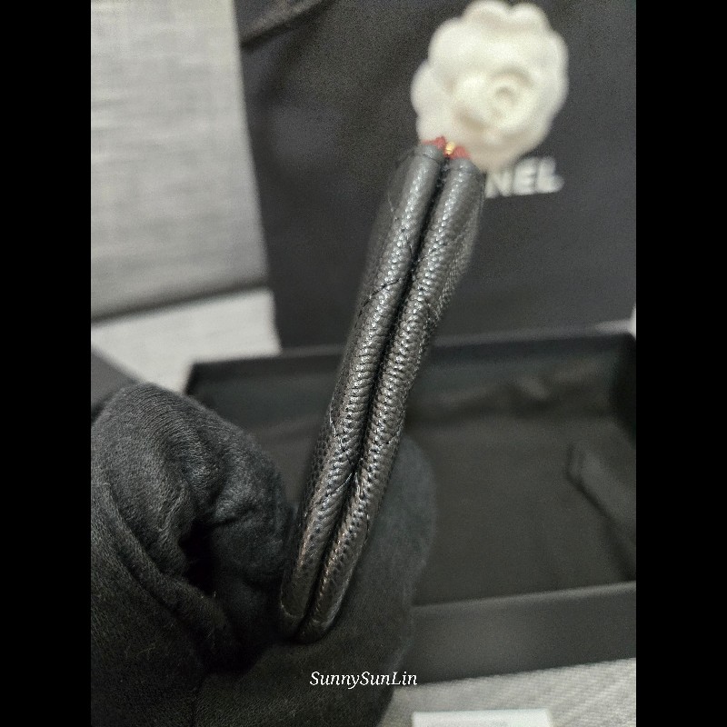Chanel 香奈兒 黑色荔枝一字拉鏈零錢包 小皮件 🈶購證-5