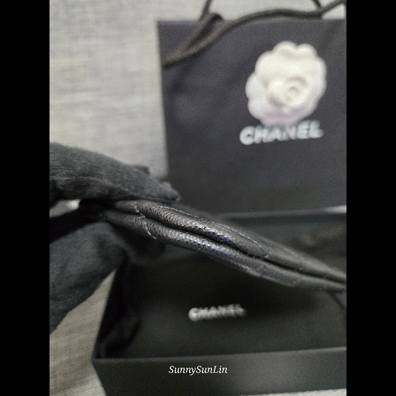 Chanel 香奈兒 黑色荔枝一字拉鏈零錢包 小皮件 🈶購證-6