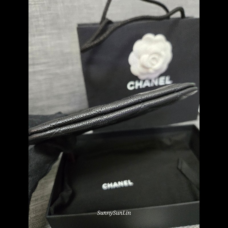 Chanel 香奈兒 黑色荔枝一字拉鏈零錢包 小皮件 🈶購證-7