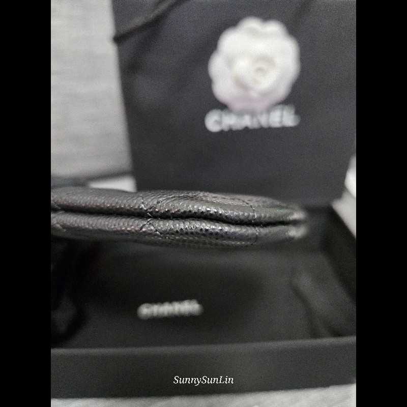 Chanel 香奈兒 黑色荔枝一字拉鏈零錢包 小皮件 🈶購證-8