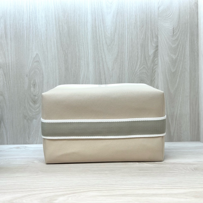 HERMES米白拚灰帆布Bride-a-Brac Case化妝包-5