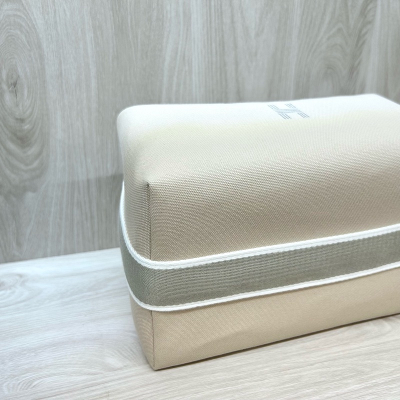 HERMES米白拚灰帆布Bride-a-Brac Case化妝包-6