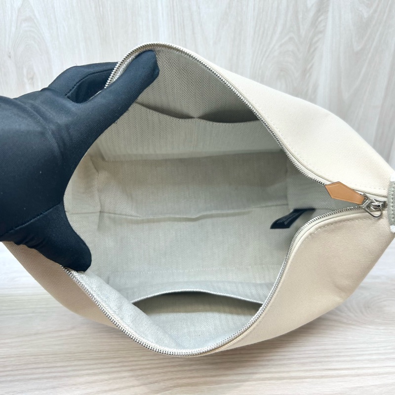 HERMES米白拚灰帆布Bride-a-Brac Case化妝包-9