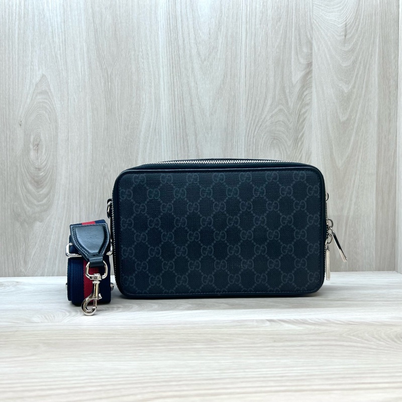 Gucci黑灰老花斜背包792456-0