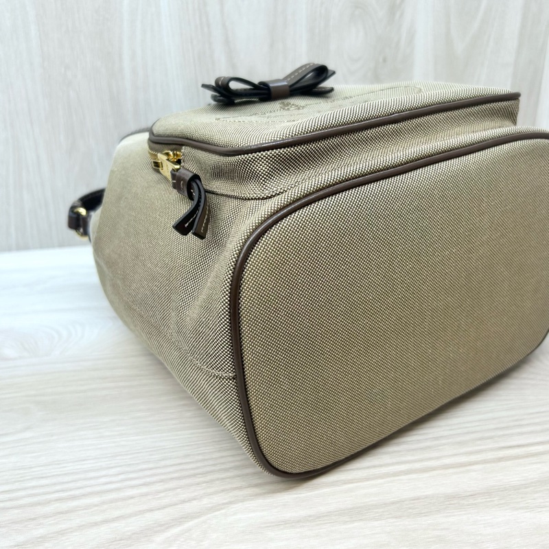 PRADA卡其色布面深咖水桶包1BH097-10