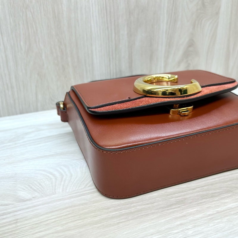 Chloe磚紅棕牛皮麂皮mini C Bag/CHC19US193A3727S-6