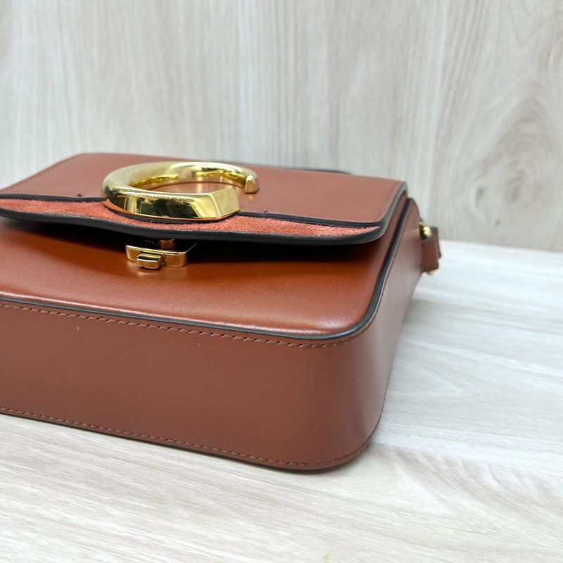 Chloe磚紅棕牛皮麂皮mini C Bag/CHC19US193A3727S-7