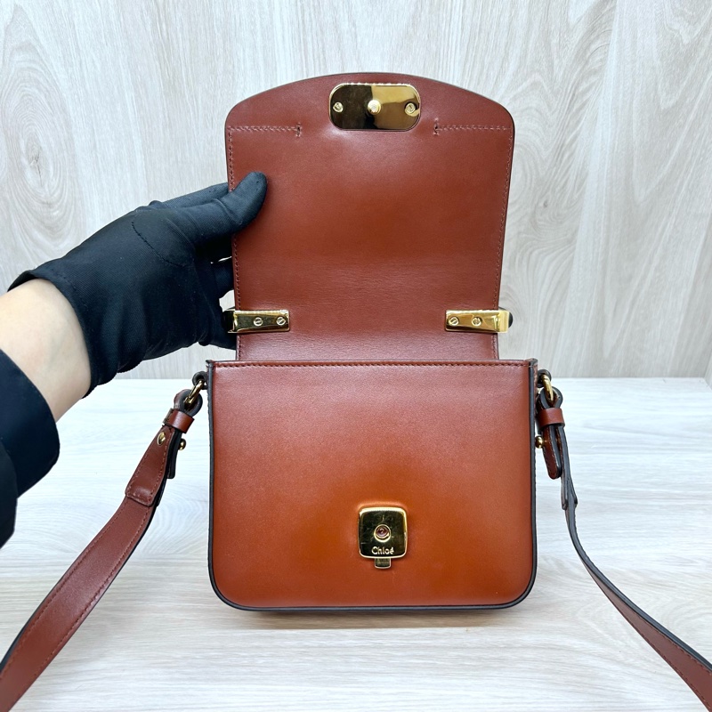 Chloe磚紅棕牛皮麂皮mini C Bag/CHC19US193A3727S-8
