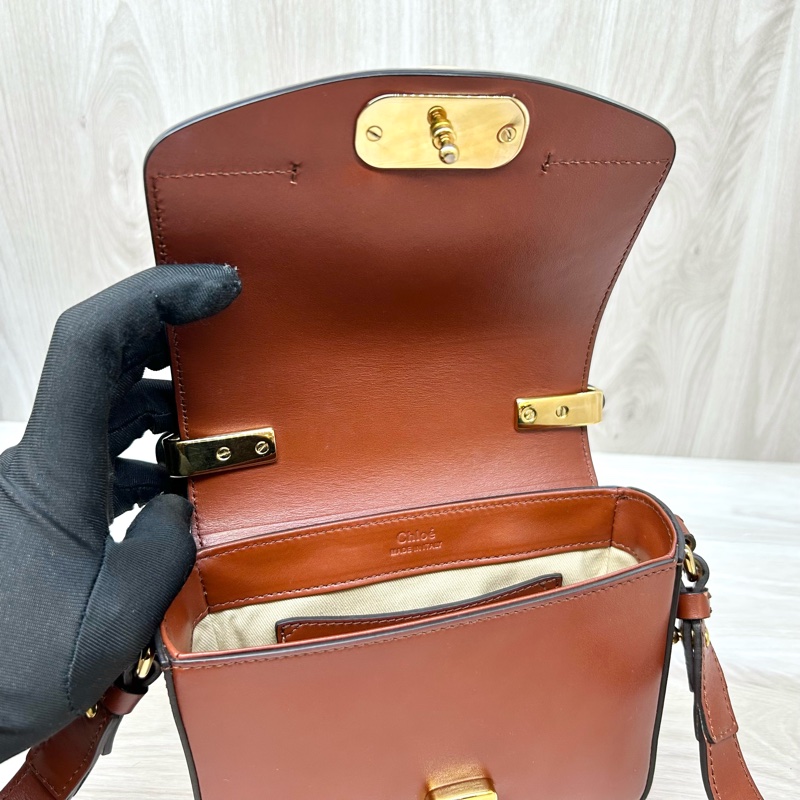 Chloe磚紅棕牛皮麂皮mini C Bag/CHC19US193A3727S-10