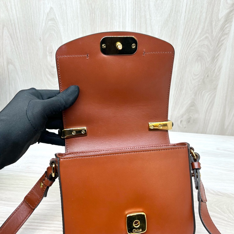 Chloe磚紅棕牛皮麂皮mini C Bag/CHC19US193A3727S-11