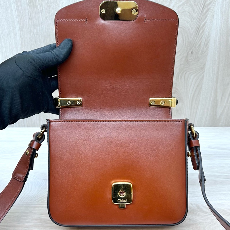 Chloe磚紅棕牛皮麂皮mini C Bag/CHC19US193A3727S-15